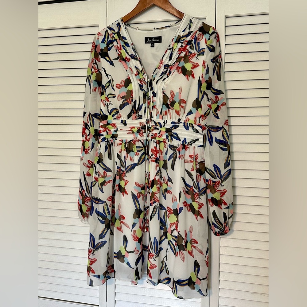 Sam Edelman White Floral Long-Sleeve V-Neck Dress